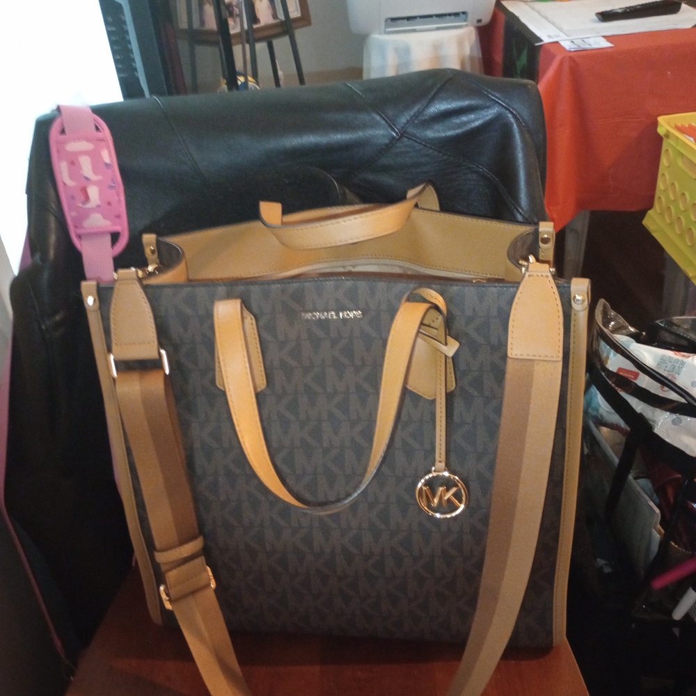 Michael Kors Gray and Tan Tote Bag with Signature Style